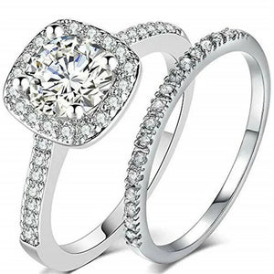 Exquisite Womens White Gold/Yellow Gold/Rose Gold/Black Gold White Zircon Wedding Jewelry Bridal Ring Set Size 6-10 Arrow