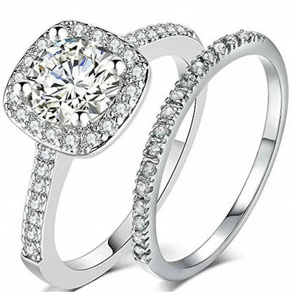 Exquisite Womens White Gold/Yellow Gold/Rose Gold/Black Gold White Zircon Wedding Jewelry Bridal Ring Set Size 6-10 Arrow
