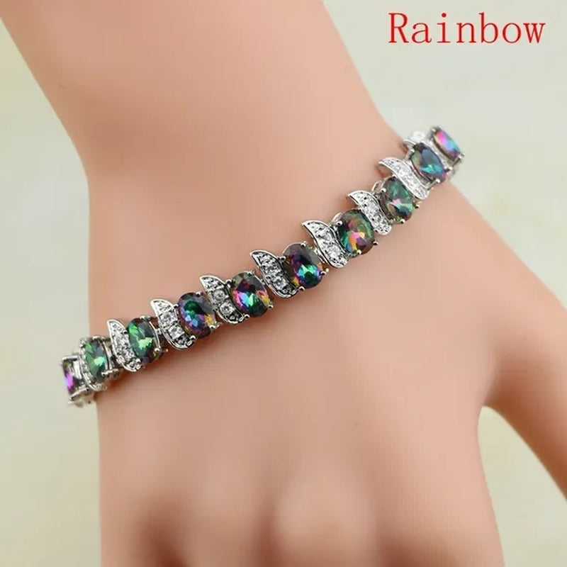 Red Ruby White Topaz 925 Sterling Silver Jewelry Charm Bracelet Christmas Gifts for Women