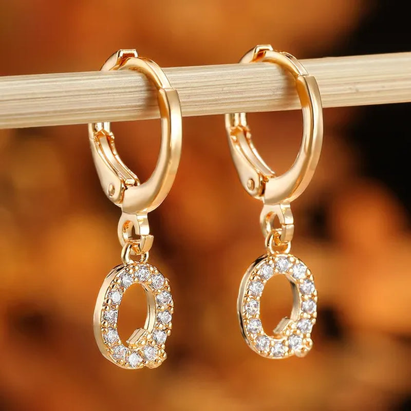 1 Pair 14K Gold Filled Cute Initial A-Z Letter Earrings CZ Zircon Diamond Gold Small Hoop Earings for Women Alphabet Fashion Jewellery