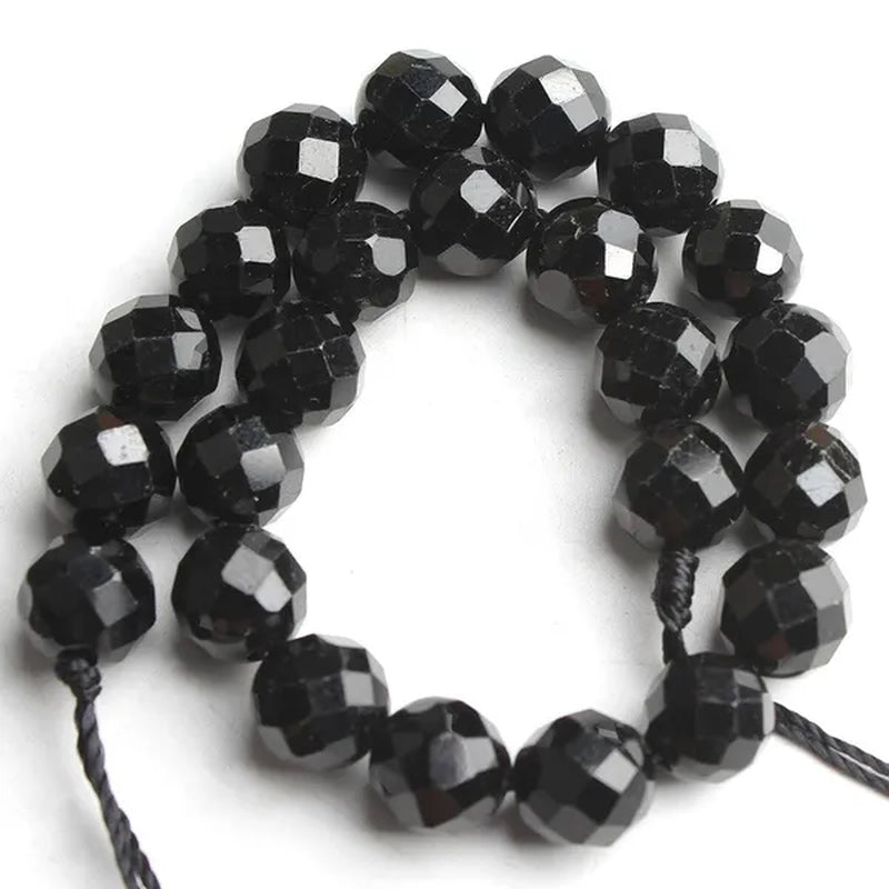 1pcs Faceted Gem Black Tourmaline Stone Beads Loose Spacer Beads For Jewelry Making 7.5inches 6/8mm