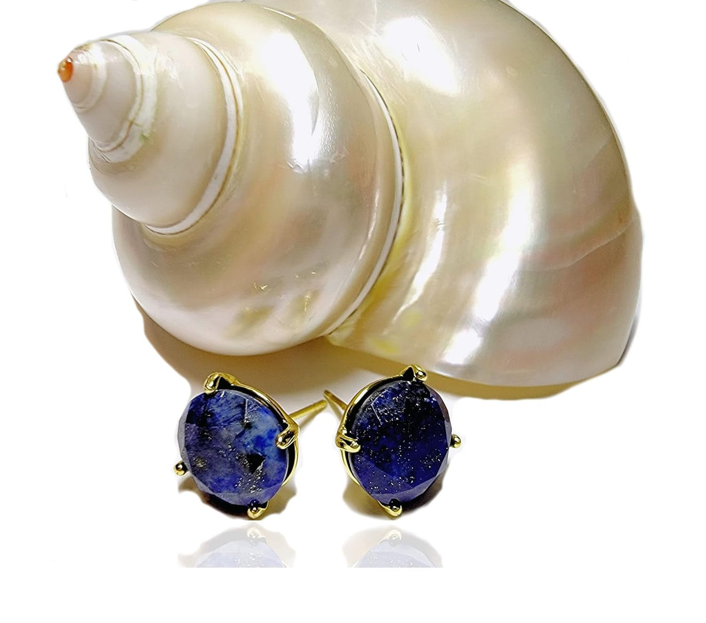 Real Natural Stones Lapis Lazuli Earrings round Faceted Stud Earrings Gold-Filled Genuine Gemstone - USA  (Lapis-Lazuli)