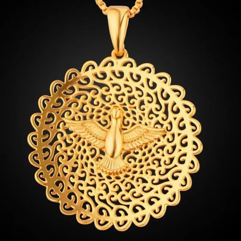 Lovely Peace Dove Gifts Party Unisex Box Chain Copper Round Dangle Pendant Chain Necklace