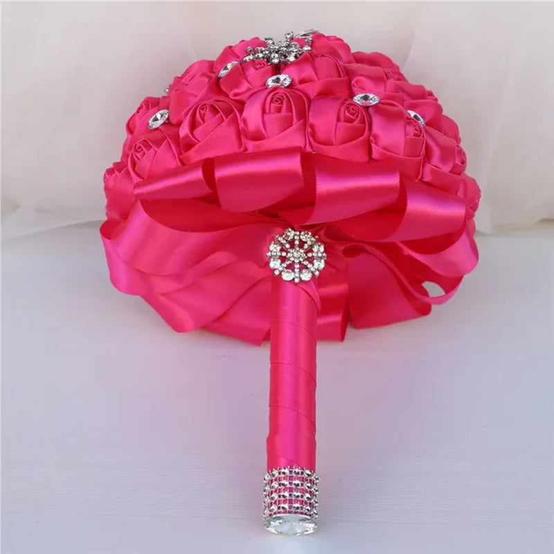 18CM Butterfly Love Diamond Brooch Bridal Bouquet Ribbon Silk Rose Wedding Simulation Flower Bouquet Handmade Bridesmaid Holding Flowers