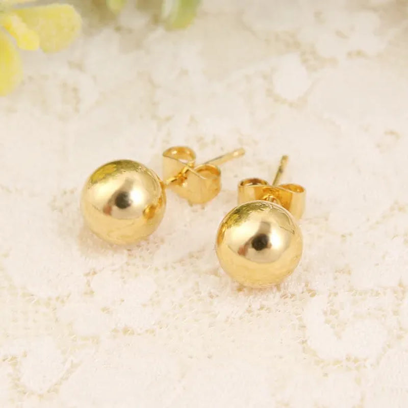 Ball Round Pendant Necklace Ball Round Earrings Jewelry 24K Gold Women Best Party Fine Jewelry