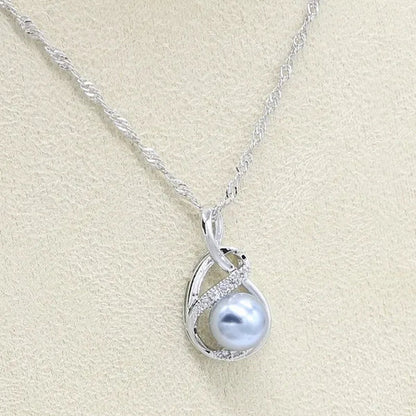 1/4Pcs Women Wedding Jewelry Set Gray Pearl Silver Color Bracelet Earring Necklace Pendant Ring Birthday Gift