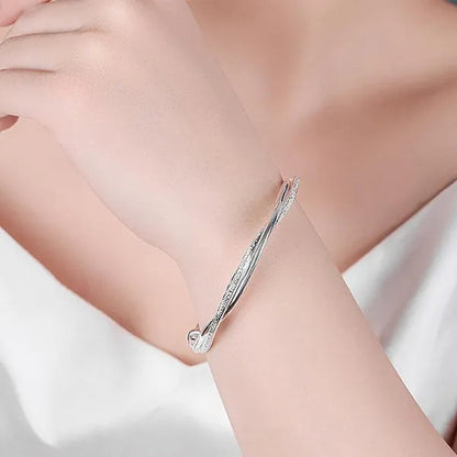 925 Sterling Silver Original Pretty Weave Bangles Bracelet for Women Fashion Party Wedding Engagement Jewelry Adjustable