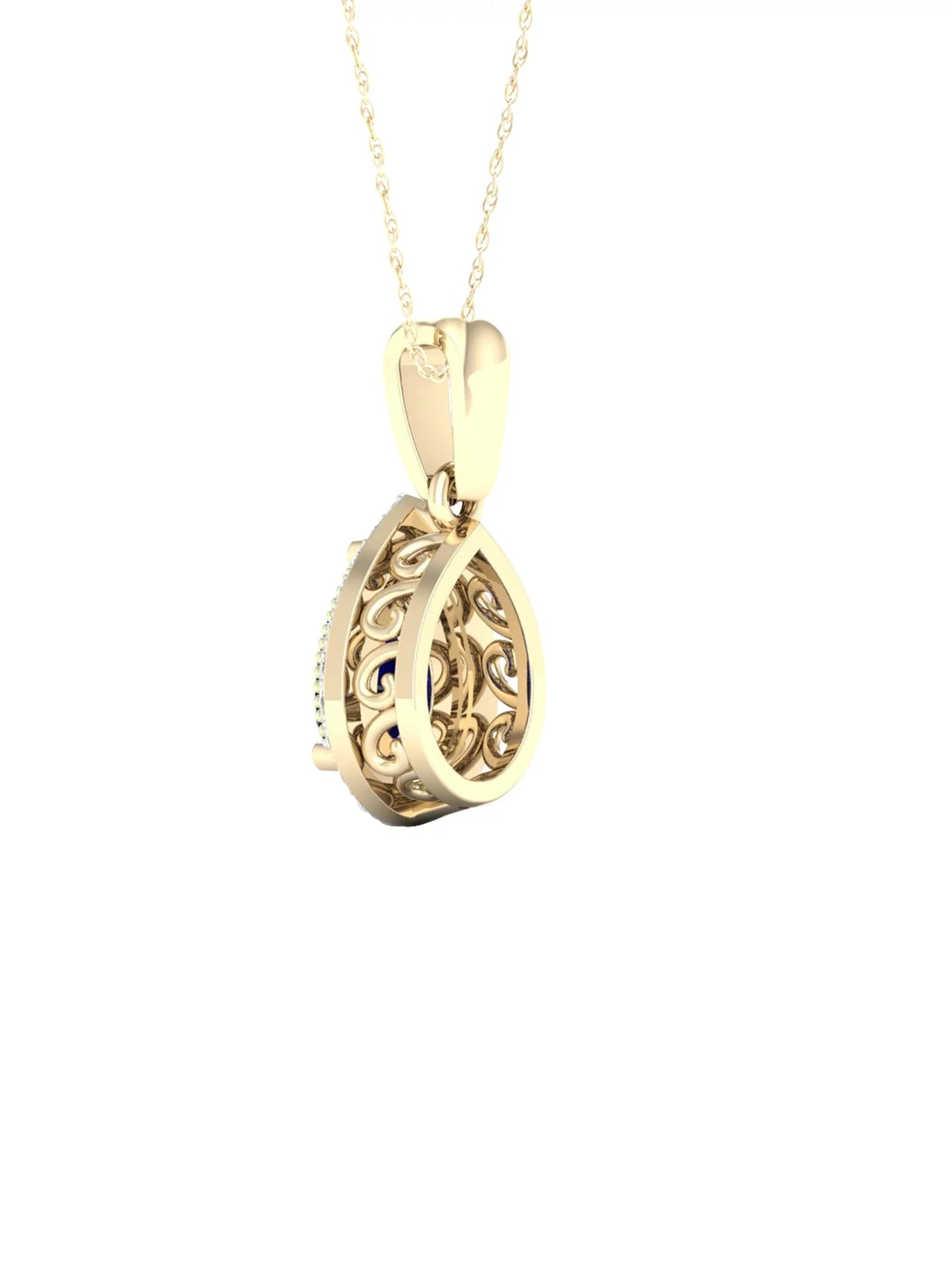 Gemstone 10K Yellow Gold Blue Sapphire 1/10 CT TW Diamond Halo Necklace