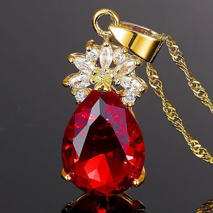 Pendant with 18" Chain & Pear Cut CZ [5 Colors Available] in Yellow Gold Plated, Simple Modern Elegant
