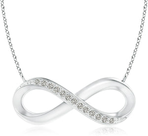 Natural Diamond Infinity Pendant Necklace in Sterling Silver / 14K Solid Gold | April Birthstone, Birthday, Engagement, Anniversary, Wedding Jewelry Gift for Women