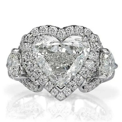 Elegant Beautiful Woman Fashion Exquisite 925 Sterling Silver Natural White Sapphire Gemstone Diamond Love Heart Ring Noble Princess Proposal Engagement Wedding Jewelry Anniversary Gift Birthday Party Accessories Christmas Gift Size US4-12 Bague Femme