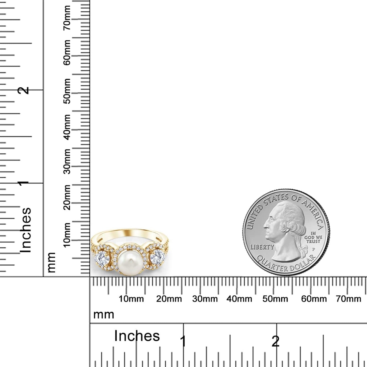 18K Yellow Gold Plated Silver Cultured Freshwater Pearl Ring Set with Moissanite (1.26 Cttw)