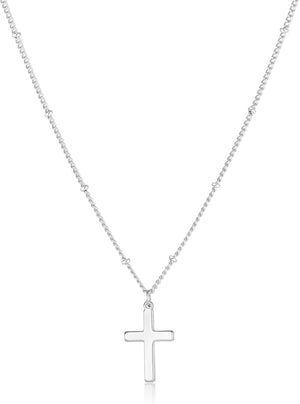Cross Necklace for Women 18K White Gold Plated Stainless Steel Cross Choker Necklace Dainty Simple Chain Pendant Necklaces Easter Christian Baptism Religious Faith Jewelry Gift for Her