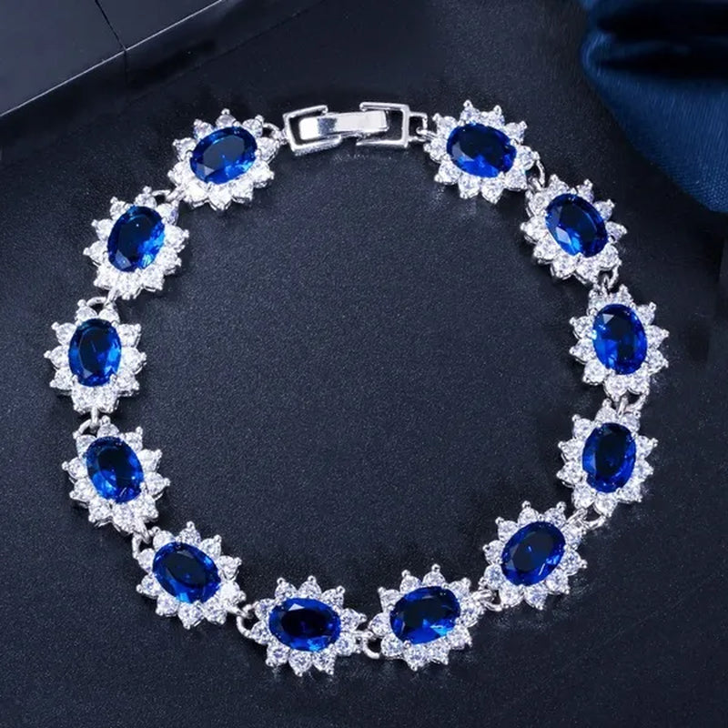 GLORIYA Summer New Bracelets Bangles for Women Red Cubic Zirconia Stone 925 Sterling Silver Plated Fashion Style Jewelry（Size :18 cm）