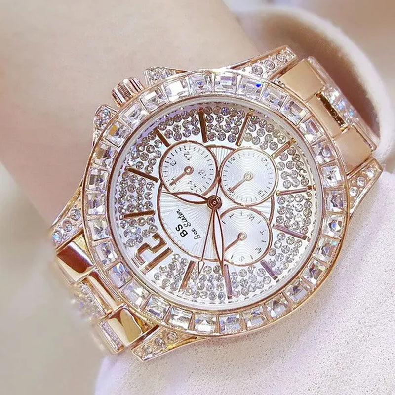 New Arrival Famous Brand Bling Watch Women Luxury Austrian Crystals Watch Rose Gold Shinning Diomand Rhinestone Fashion Bracelet