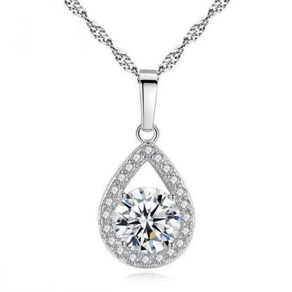 Delicate Teardrop Plated Moissanite Cubic Zirconia Necklace for Women Bridal Engagement Wedding Fine Jewelry Gift