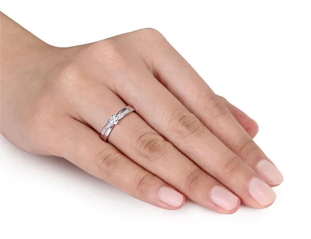 1/4 Carat (ctw) Lab-Created Synthetic White Sapphire Heart Ring with Diamonds in Sterling Silver