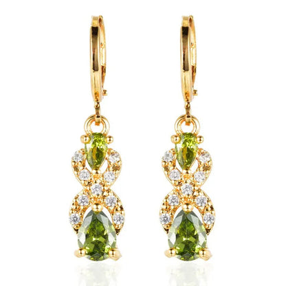 Women Green Cubic Zirconia CZ Teardrop Dangle Earrings Gift For Girl