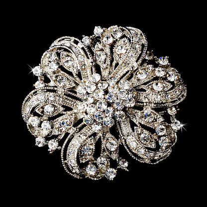 Crystal Rhinestone Brooch for Women Silver Twisted Petals Flower Brooch Pins for Women Silver Brooch for Women Clear Rhinestone Brooch Pins Rhinestone Jewelry Pins for DIY Bridal Wedding Bouquet