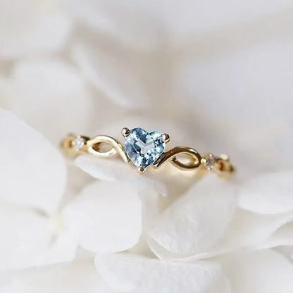 (6 Colors) Simple and Exquisite Women'S Gold -Plated Sky Blue Heart-Shaped Sapphire Diamond Fashion Ring Engagement Wedding Gift Birthday Party High Jewelry (Size 5-11)