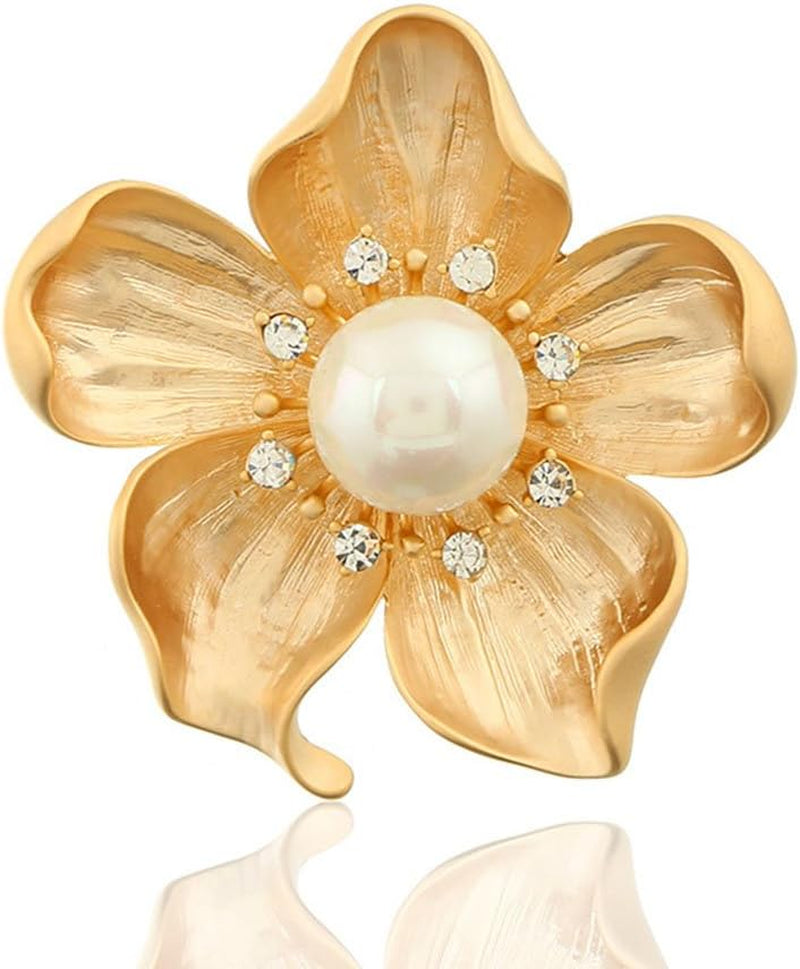 Yellow Flower White Pearl Brooch Fall Autumn Flower Pins Pearl Flower Gift for Mother Wife Wedding Bridal Bouquet Party Daily Accessory
