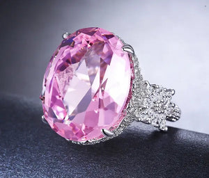 Huge Natural Gemstones Silver Ellipse Pink Sapphire Wedding Birthstone Bride Flower Jewelry Size 5 6 7 8 9 10