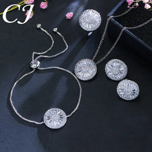 CANDICE Sparkling CZ Stone White Gold Plated 4pcs Wedding Jewelry Sets Round Pendant Necklace Earrings Bracelet Ring Prom Set For Brides