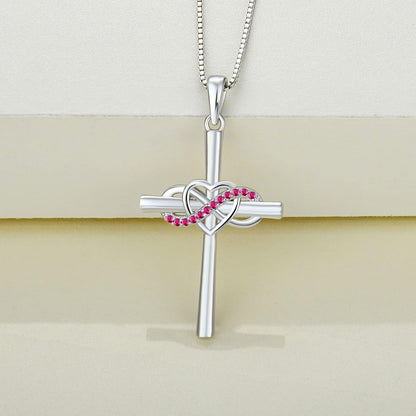 Cross Necklace Sterling Silver Infinity Heart Crucifix Pendant Gemstones Criss Jewelry for Women