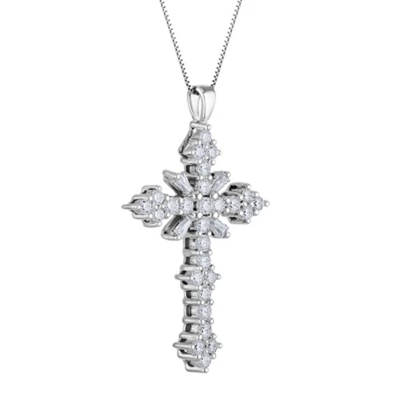 0.46 CT. T.W. Diamond Cross Pendant in 14K White Gold
