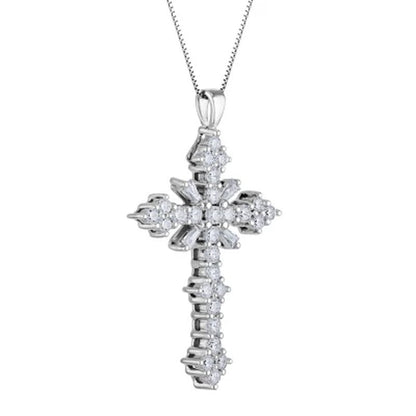 0.46 CT. T.W. Diamond Cross Pendant in 14K White Gold