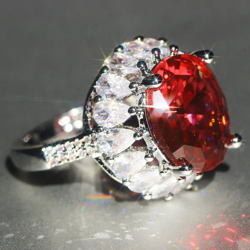 Unique Silver Natural Ruby Gemstones Birthstone Bride Princess Wedding Engagement Strange Ring Size 6 7 8 9 10