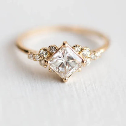 Square Diamond Rings Cross Border 14K Gold Plated Engagement Ring Pinky/Little Finger Ring Jewellery