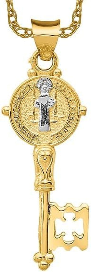14K Solid Yellow Gold Holy Cross Key Necklace Religious Chain Pendant Jesus Christ Charm