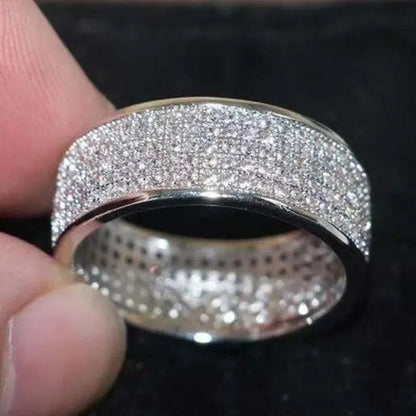925 Solid Sterling Silver White Sapphire Diamond Wedding Band Sparkling Rings Engagement Anniversary Party Jewelry Size 5-12