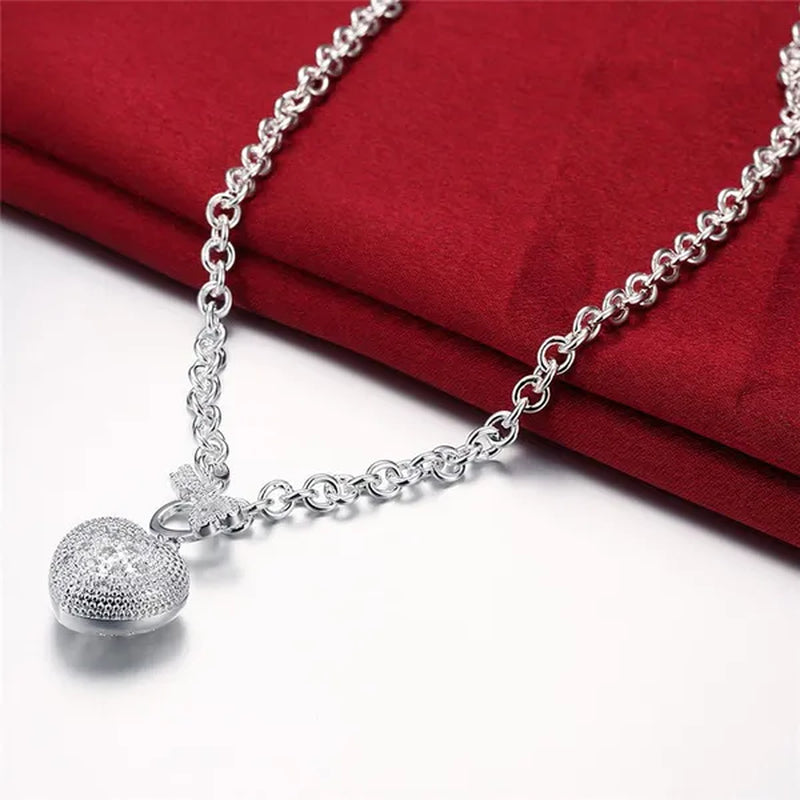 Women's Charm 925 Sterling Silver Crystal Heart Pendant Bracelets Elegant Necklace Bridal Wedding Jewelry Set