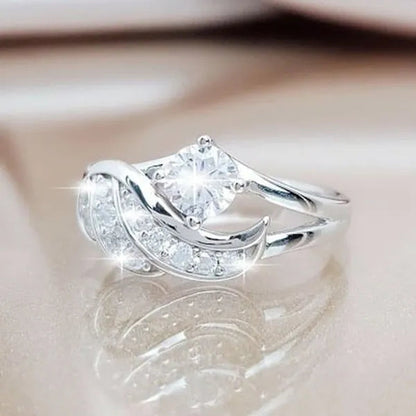 New Sapphire Angel Wings Charming Diamond Princess Ring Romantic Bride Proposal Eternity Ring Anniversary Christmas Gift for Girlfriend Mother's Day Gift Jewelry Size 5-11