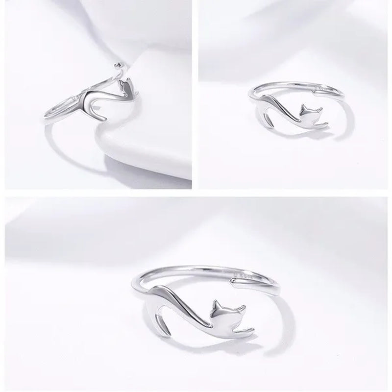 Fashionable Women'S Simple 925 Silver Plated Cat Adjustable Ring Anniversary Gift Jewelry Size 6-10 Arrow