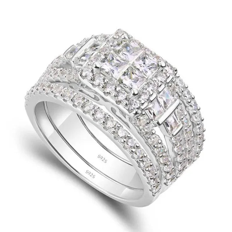 Luxury Fashion Wedding Band Rings for Bridal 925 Sterling Silver Pave Setting White Sapphire Square Diamond Rings Women Engagement Ring Jewelry