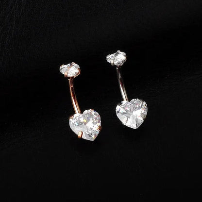 Trendy 925 Sterling Silver Heart Diamond Drop Belly Button Rings Women Belly Body Piercing Button Navel Ring Jewerly