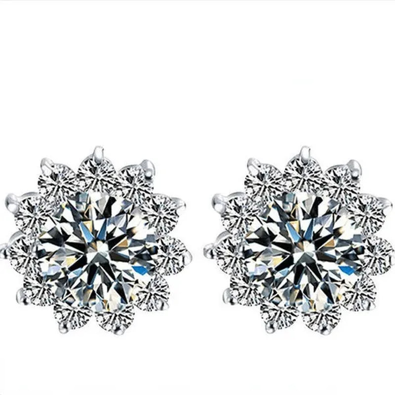 2022 8mm(2.0ct)  Moissanites Diamond Ear Studs 925 Silver Six Star Snowflake  Pink Gift Box Packing Round Brilliant Cut 8mm(2.0ct) D Color Jewelry with Certification