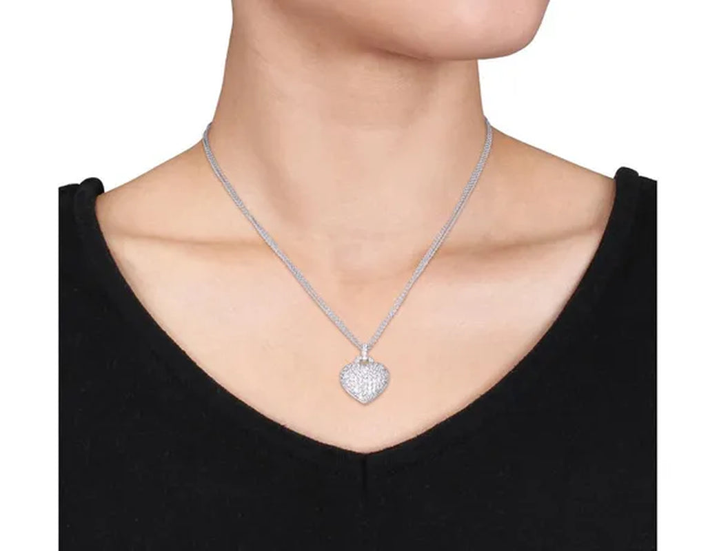 3.50 Carat (Ctw) Lab-Created White Sapphire Heart Pendant Necklace in Sterling Silver