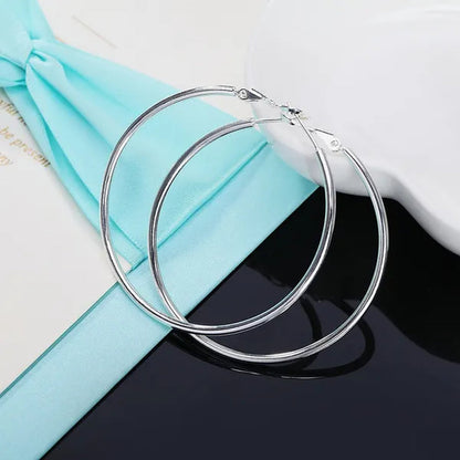 Exaggerate Big Smooth Circle Hoop Earrings, 925 Sterling Silver Round Loop Earrings for Women Wedding Engagement Party Fashion Jewelry