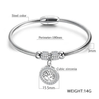 AAA CZ Life Tree Bangel Women Fashion Stainless Steel Family Tree Bracelet Jewelry