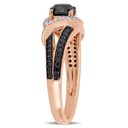 1 Carat T.W. Black and White Diamond 10Kt Rose Gold Crossover Ring
