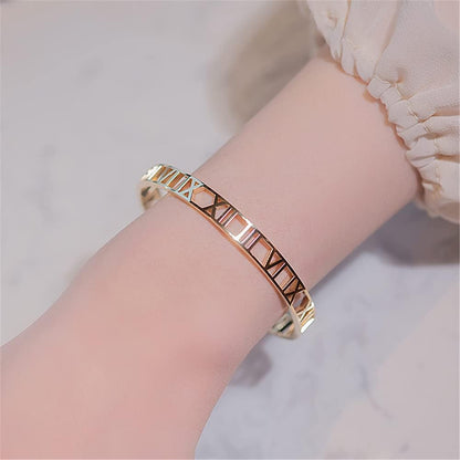 Roman Numeral Series Hollow Carved Bracelet, Fashionable Women'S Bracelet, Roman Numeral Bracelet, Three-Color Roman Bracelet