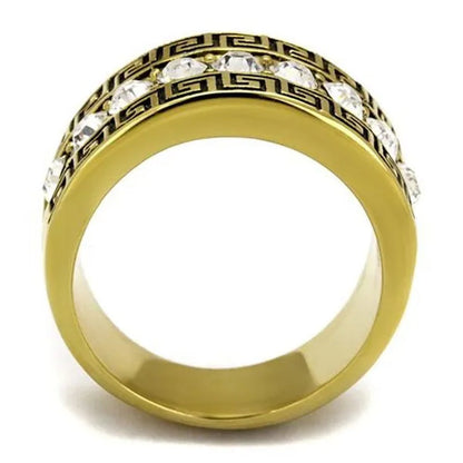 Men's 14K Gold Plated Stainless Steel Simulated Diamond Greek Key Ring Size 8-13