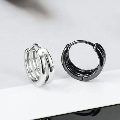 1Pair Stainless Steel Hoop Earrings Punk Multilayer round Double Hip Hop Pierced Stud Earrings