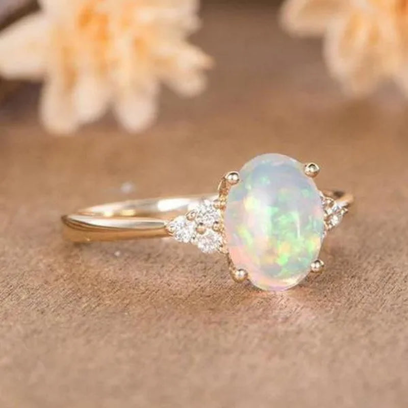 Exquisite and Fashionable White Stone Opal Rings for Women Mother'S Day Zircon Ring European and American Bridal Party Wedding Engagement Ring Anniversary Party Birthday Family Gift Jewelry