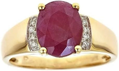 10K Yellow Gold 3Ct Genuine Opaque Ruby Ring with Diamonds for Women Holiday Gifts | Ethically, Authentically & Organically Sourced Oval Ruby Ring for Her