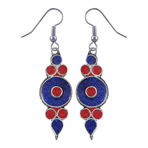 Handmade Drop Earring for Women, Coral Lapis Lazuli Gemstone Earrings, Ethnic Designer Silver Plated Fashion Jewelry for Gifts